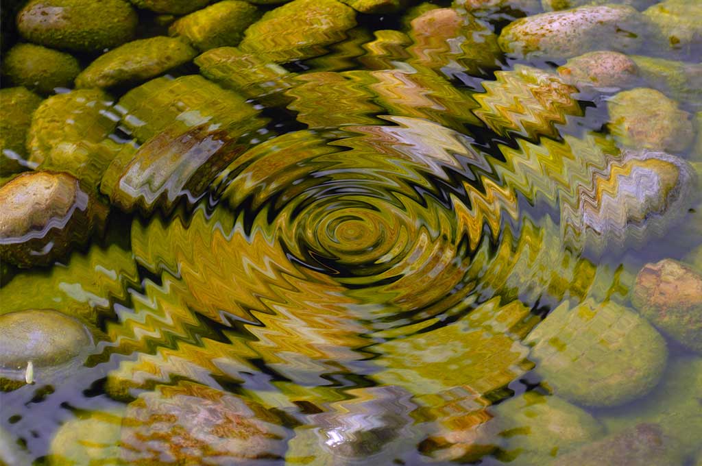 Ripples in the water produced by a stone.