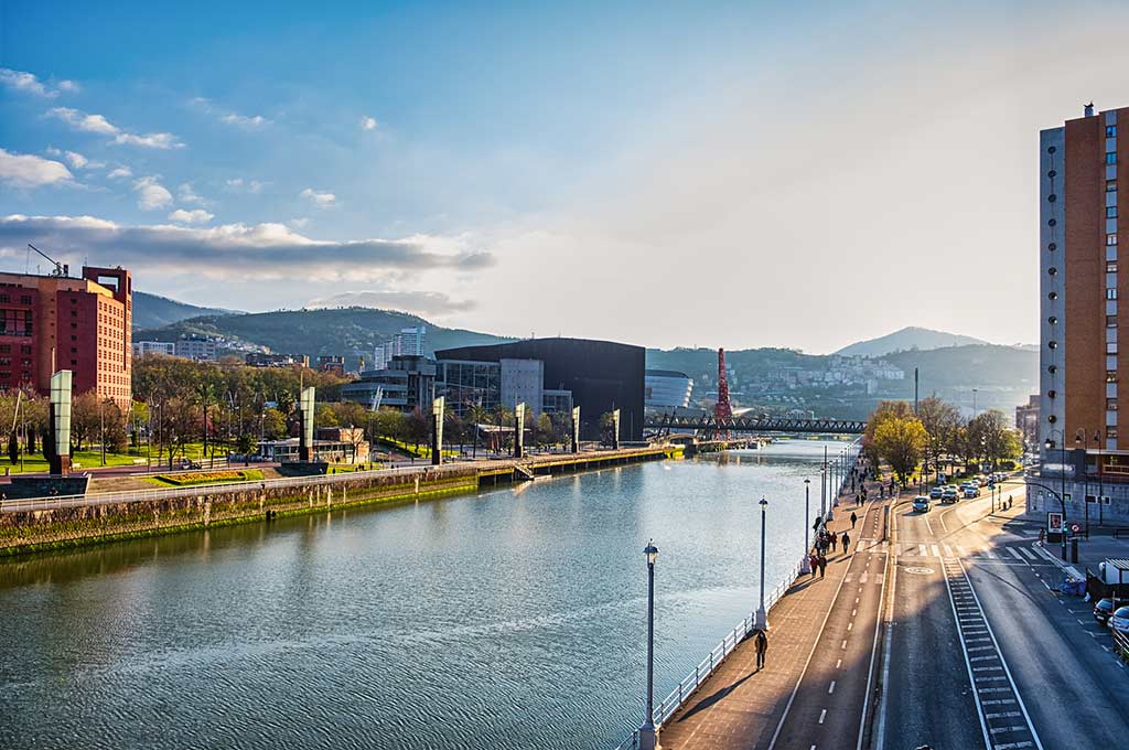 Panoramic view of Bilbao river in Spain.