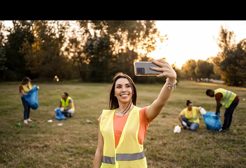 Environmental volunteer taking a selfie.