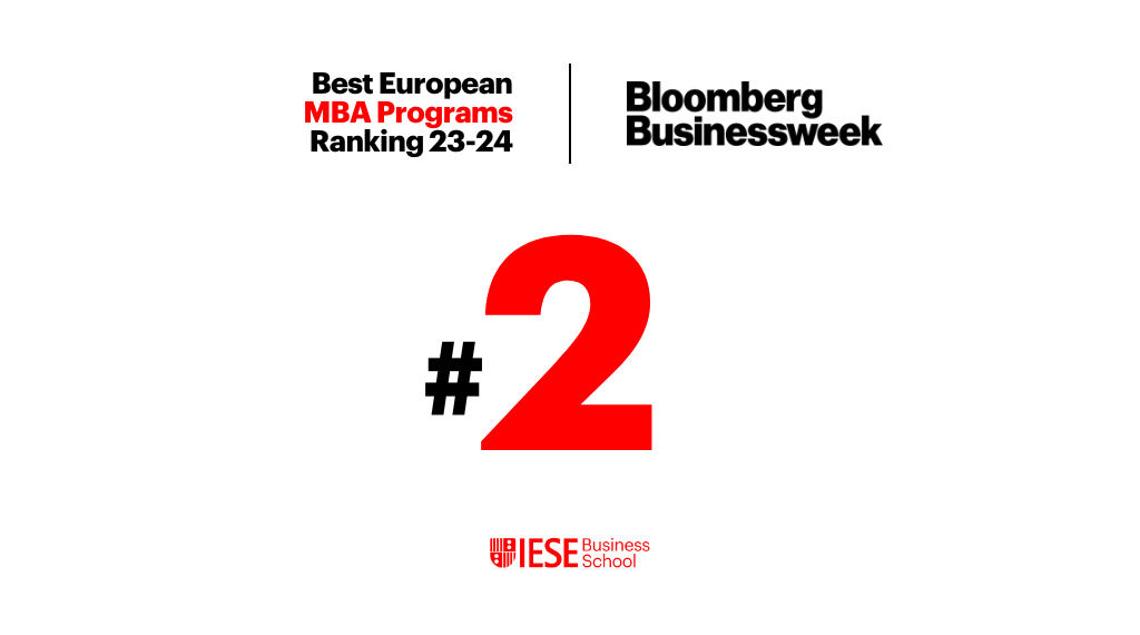 Graphic showing that IESE ranks no.2 on Bloomberg Businesweek´s ranking of the best European MBA programs for 2023-24